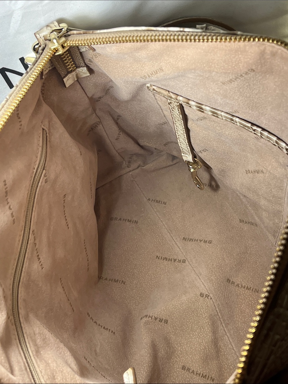 Brahmin Taupe Croc-Embossed Leather Satchel with Gold Hardware and Dustbag. - Picture 6 of 6